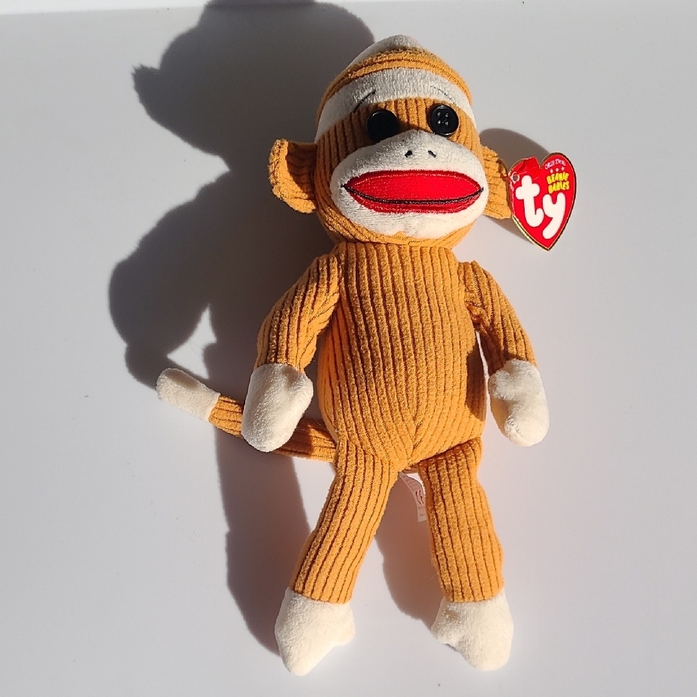 TY Socks The Sock Monkey Plush Toy - Tan and White